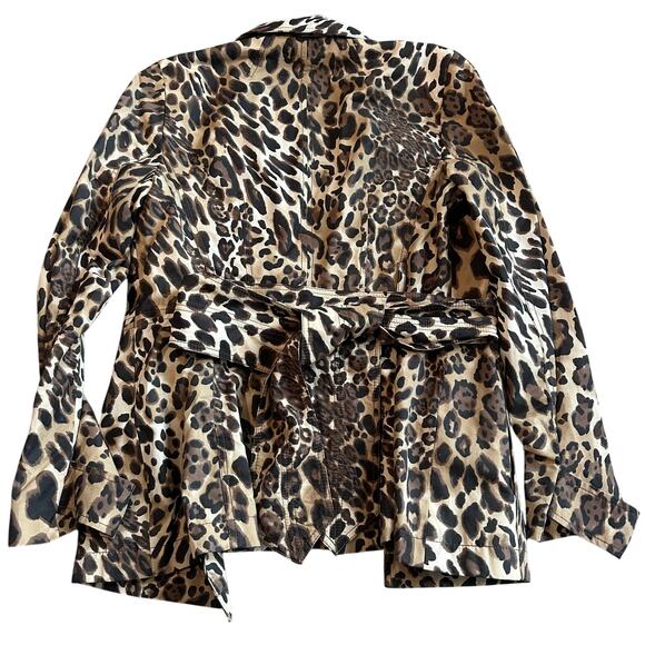 Zara Brown/Black Cheetah Print, Gold Button, Lined, Belted, Trench Coat- M - Picture 2 of 11